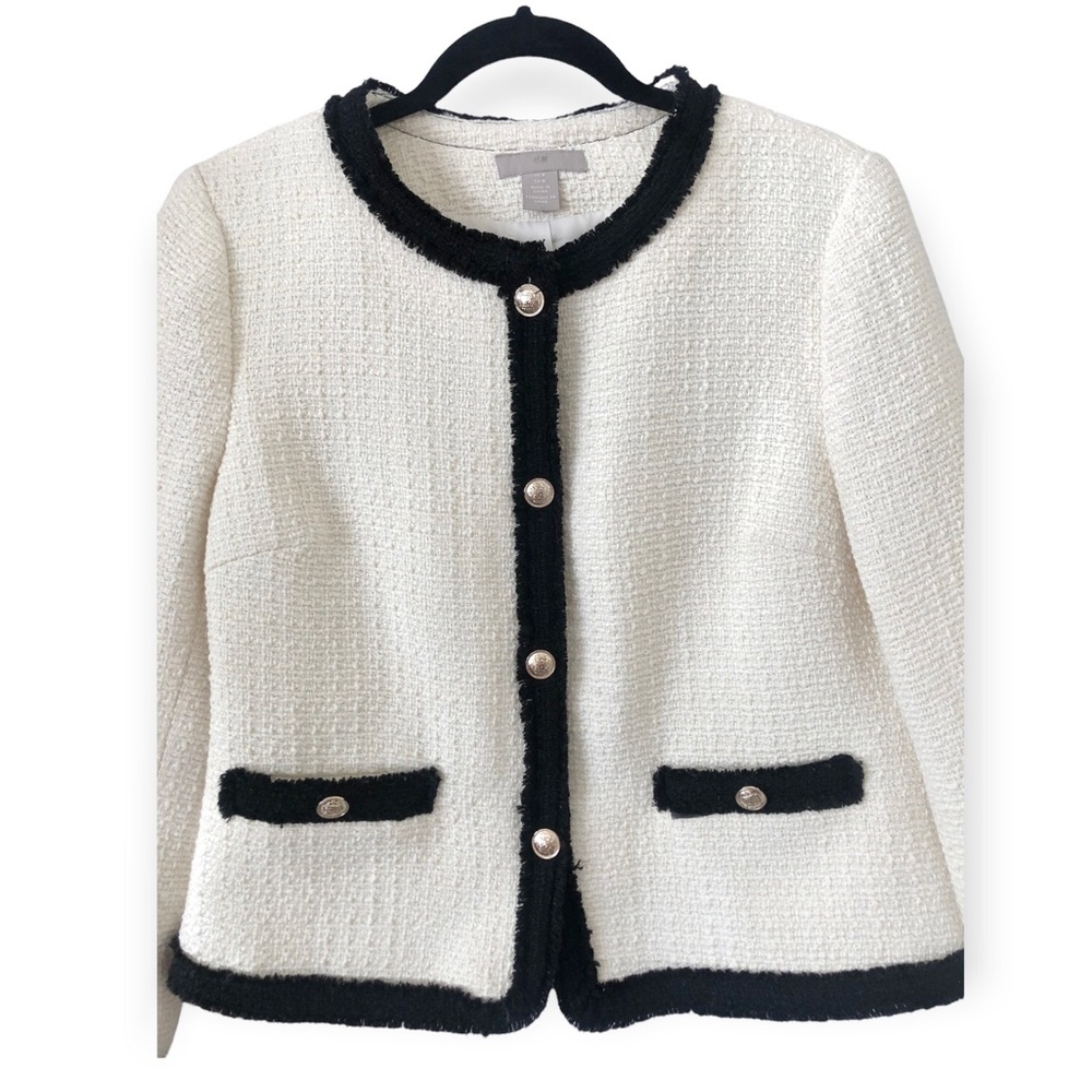 ❌SOLD❌H&M Classic Wool Blend White Tweed Jacket - Picture 3 of 13